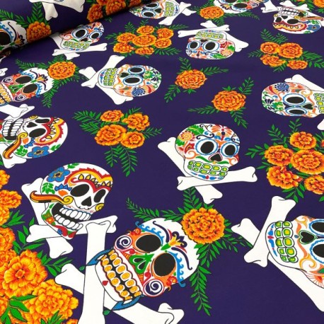 Mantel Lineal Canasta Muertos — Craneos funebres No 26 morado