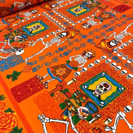 Mantel Lineal Canasta Muertos — Ofrenda No 18 Naranja